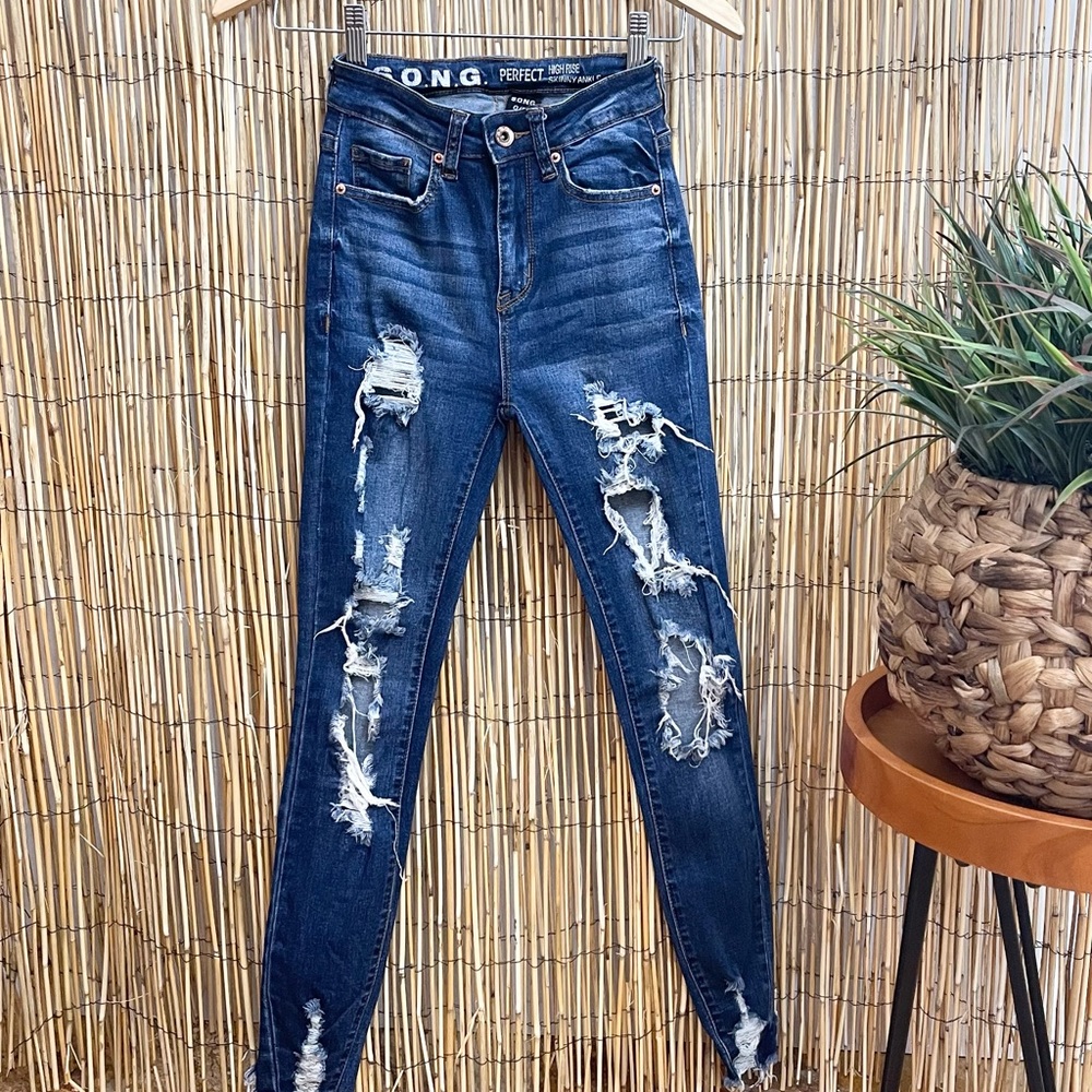 S.O.N.G. Perfect High Rise Skinny Ankle Distressed Jeans Size 0/24 EUC